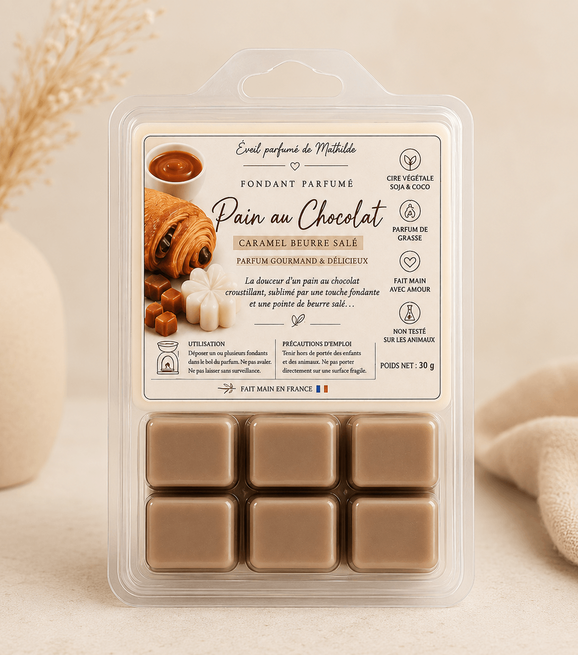 Fondant parfumé pain au chocolat & caramel beurre salé