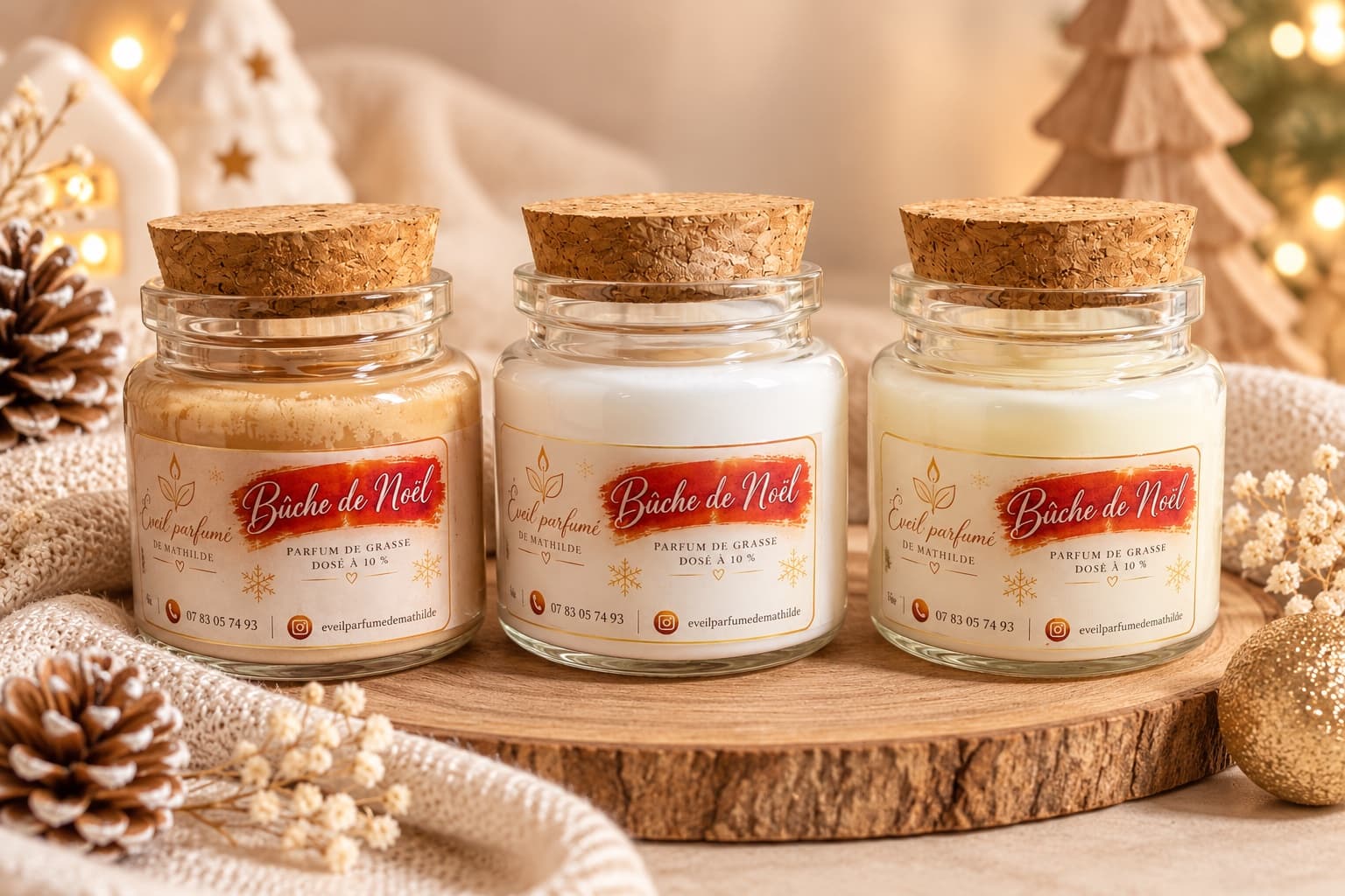 Mini Bougie artisanale â BĂ»che de NoĂ«l