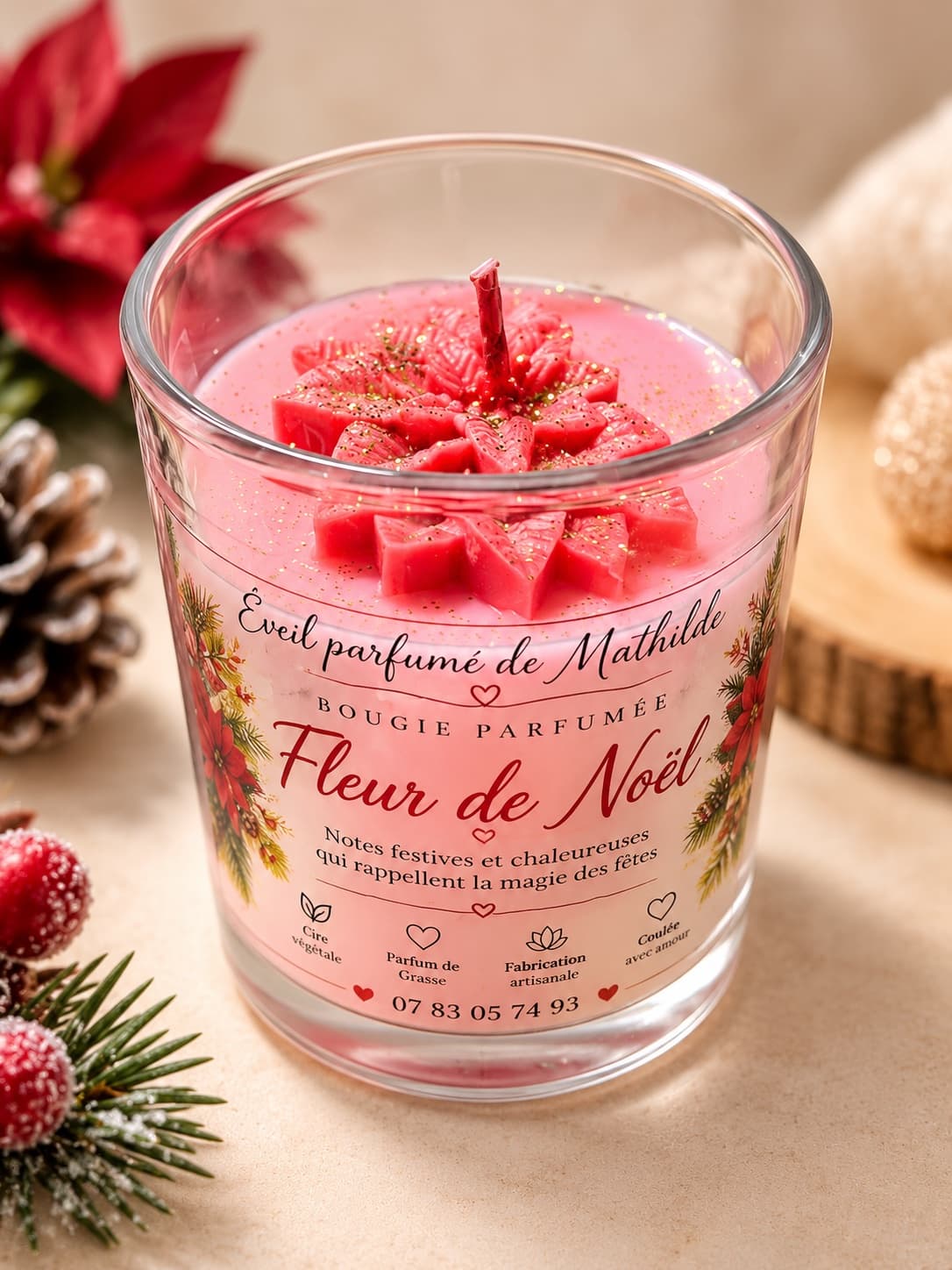 Fleur de Noël rose pale