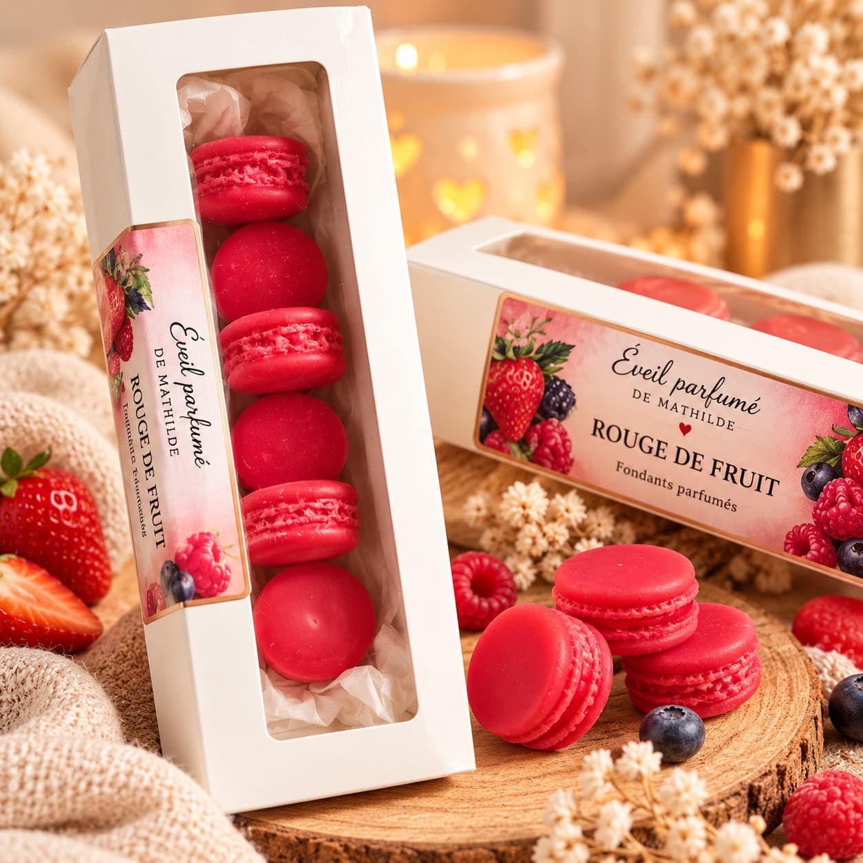 đ COFFRET DE FONDANTS Maccaron PARFUMĂS â FRUITS ROUGES â€ïž