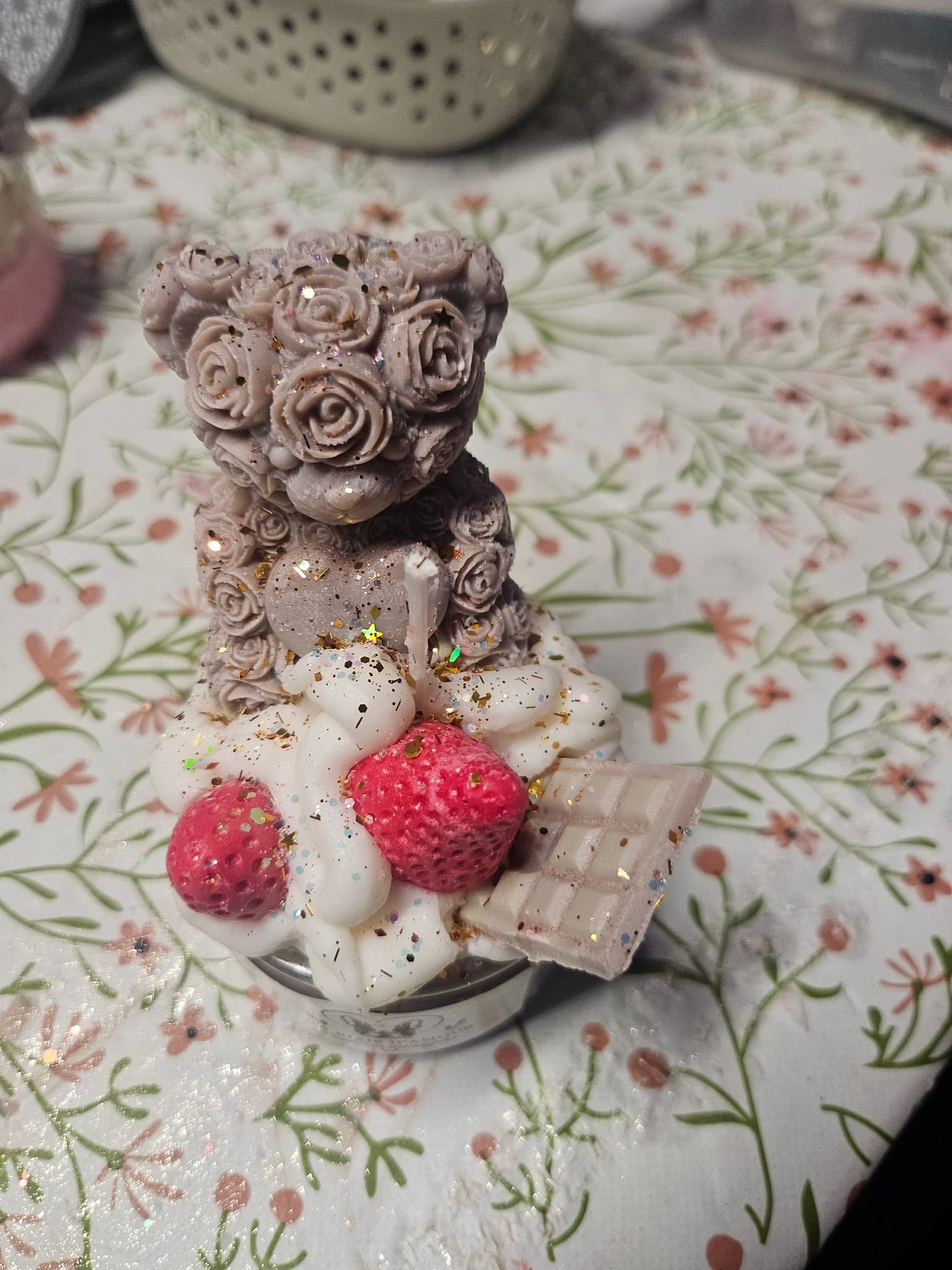 Bougie gourmande en cire de soja nounours rose