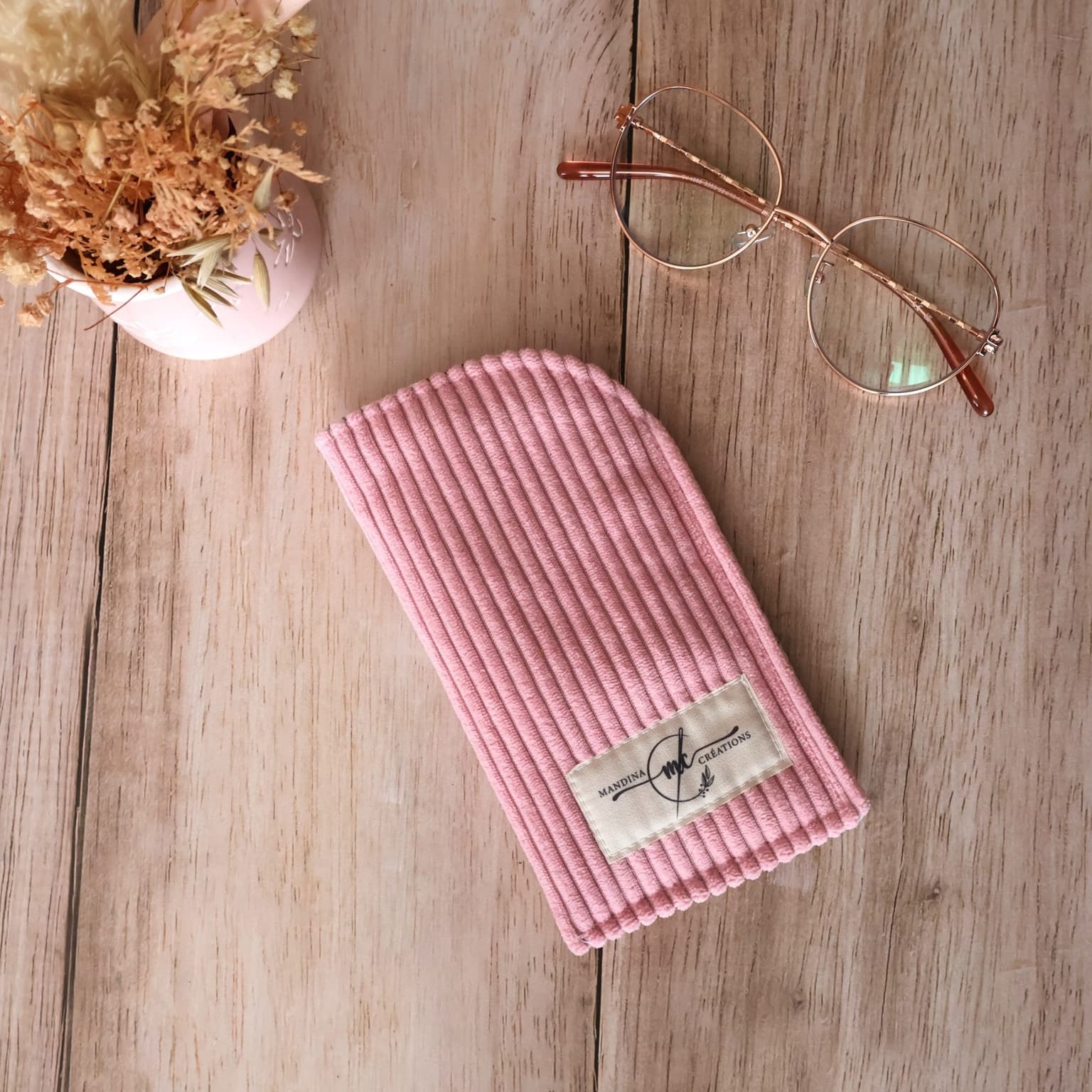 Étui à lunettes en velours côtelé rose bonbon - tissu Alba
