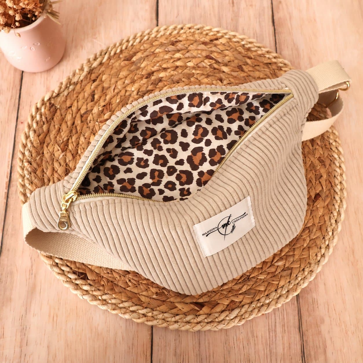 Sac banane personnalisé en velours côtelé - tissu léopard